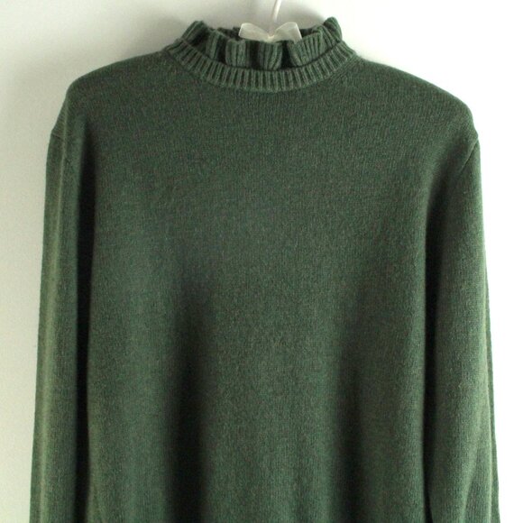 J. Crew Wool Blend Ruffle Trim Mock Neck Heather Frosted Olive Sweater M NWT - Picture 2 of 6
